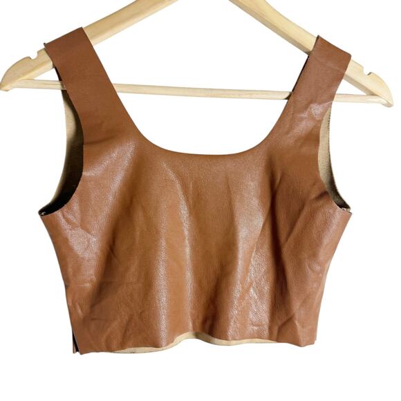Commando Brown Square Neck Faux Leather Sleeveless Cropped Tank Top Size Medium - Picture 2 of 7
